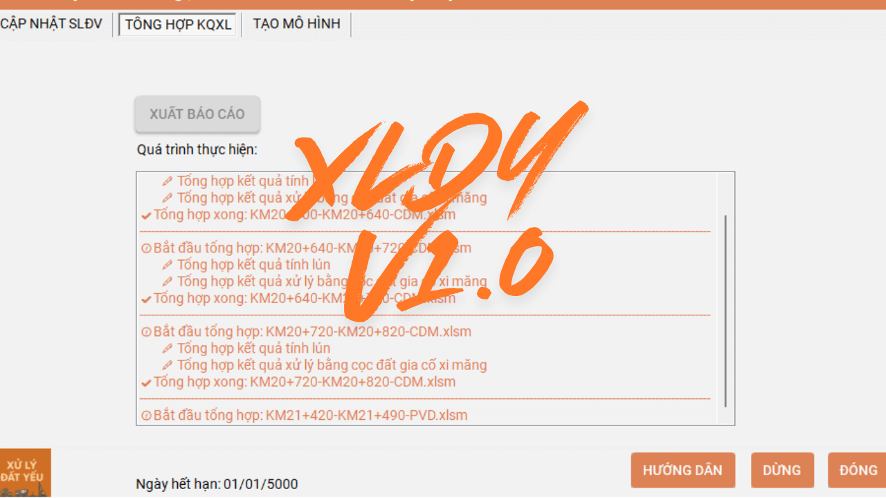 Hướng dẫn tổng hợp kết quả xử lý nền đất yếu (XLDY v1.0)